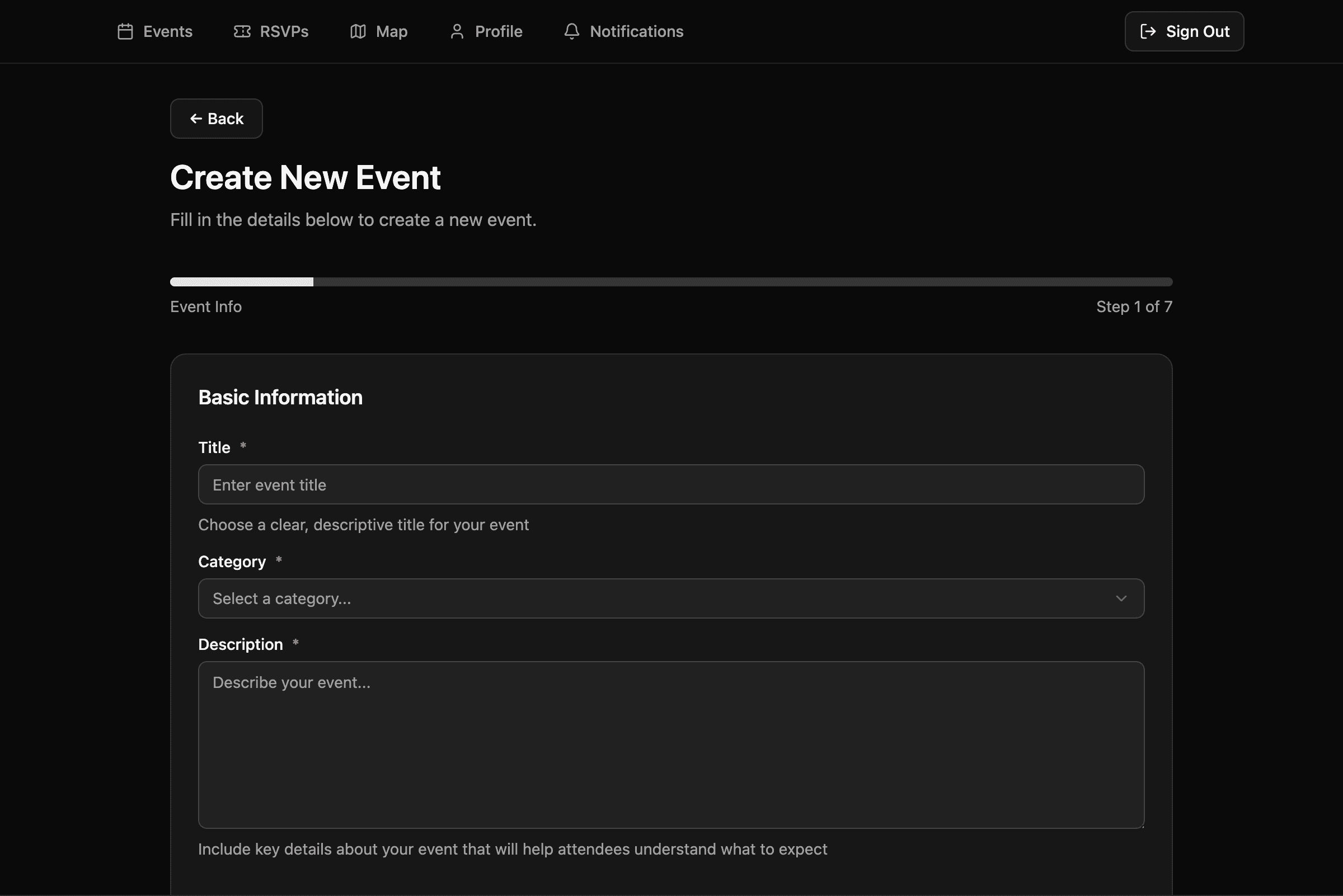 Create Event Page