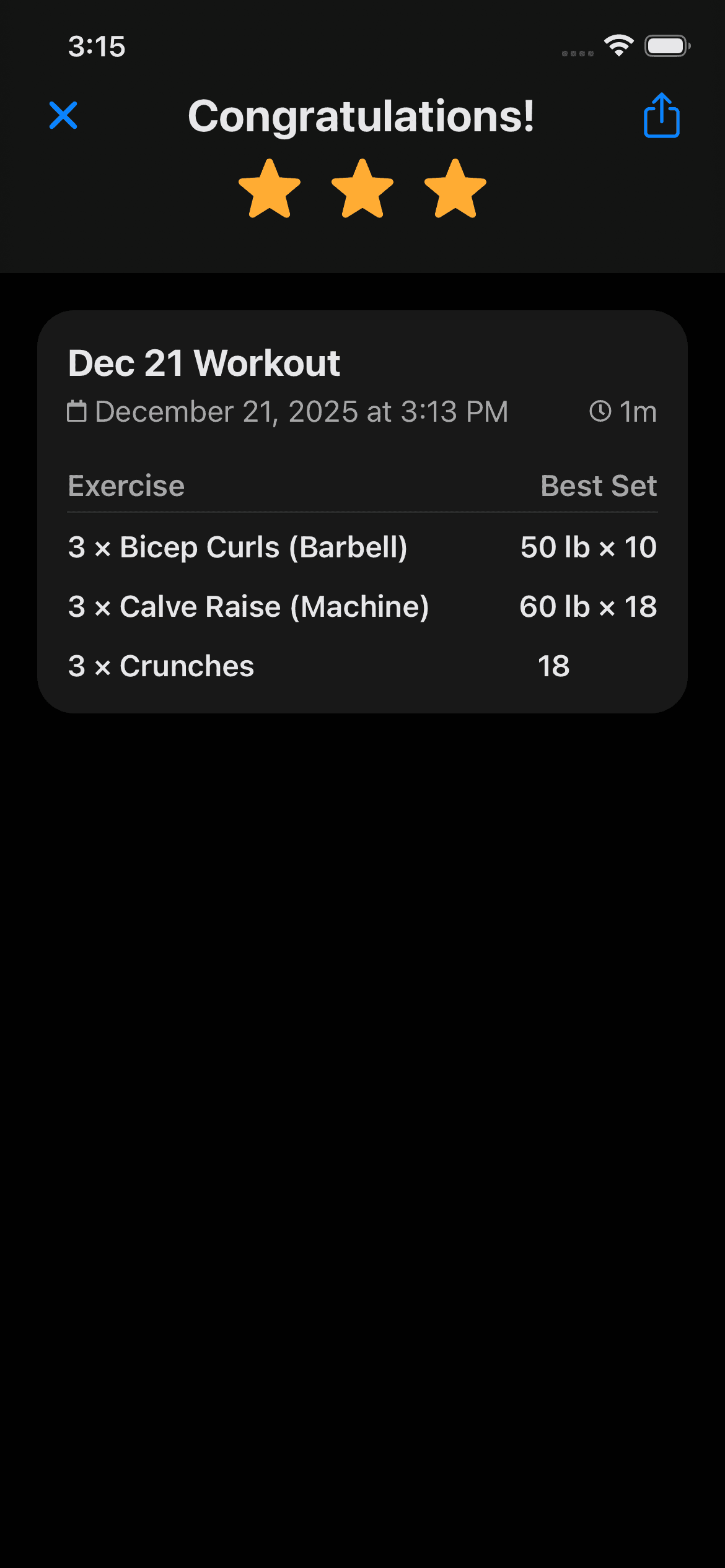 Completed Workout